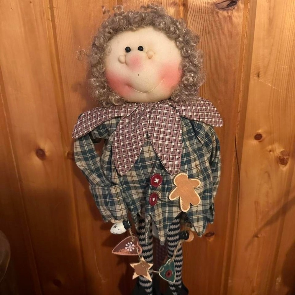 Primitive Country Christmas Doll 22" Handmade Folk Art Gingerbread Shelf Sitter